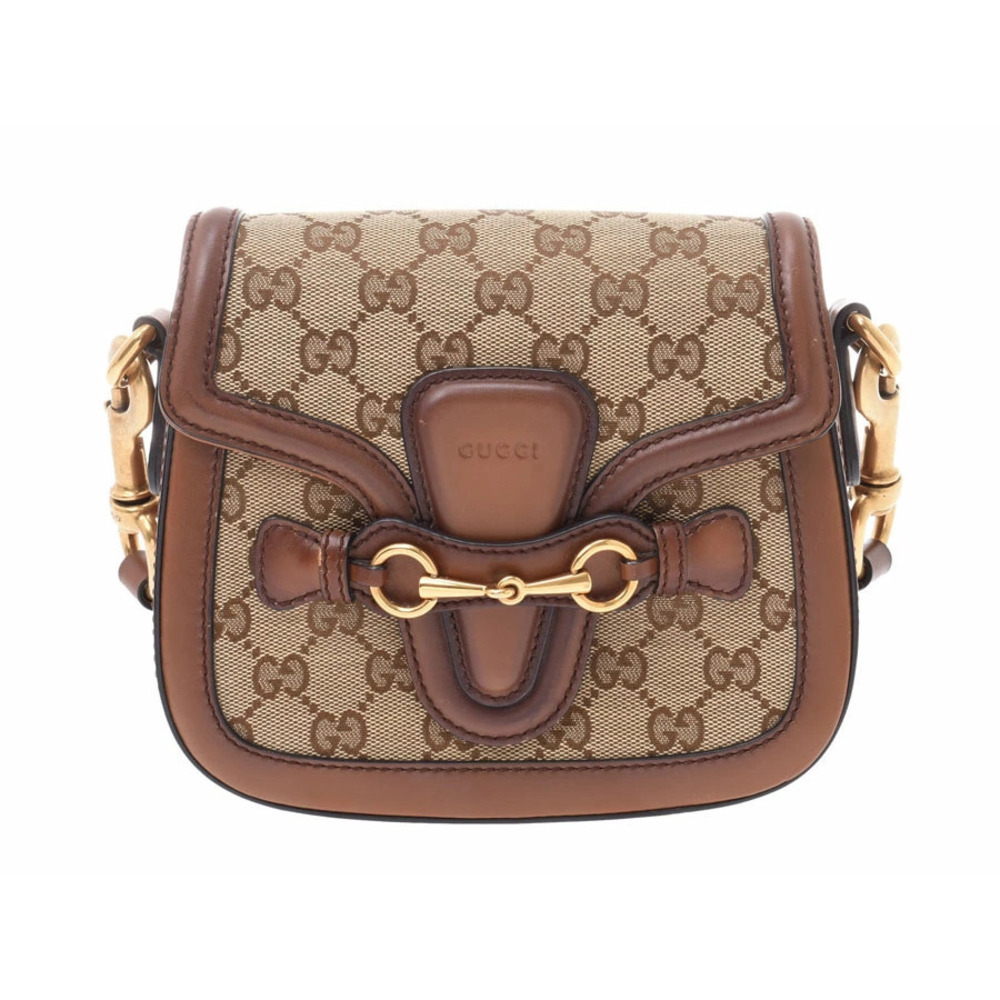 Gucci Lady Web Shoulder Bag Beige Brown GG Canvas Leather